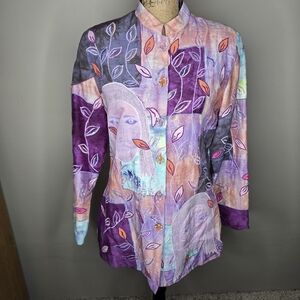 Entice Embroidered Patchwork Tapestry Jacket Sequined Floral Portrait Women's M